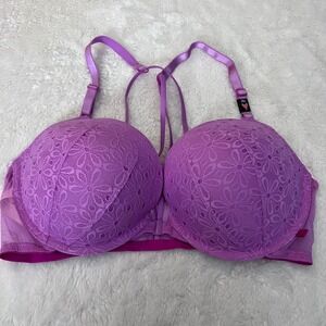 Victoria's Secret Purple Floral Lace Push-Up Bra Front Close Size 38C 139982-QCJ